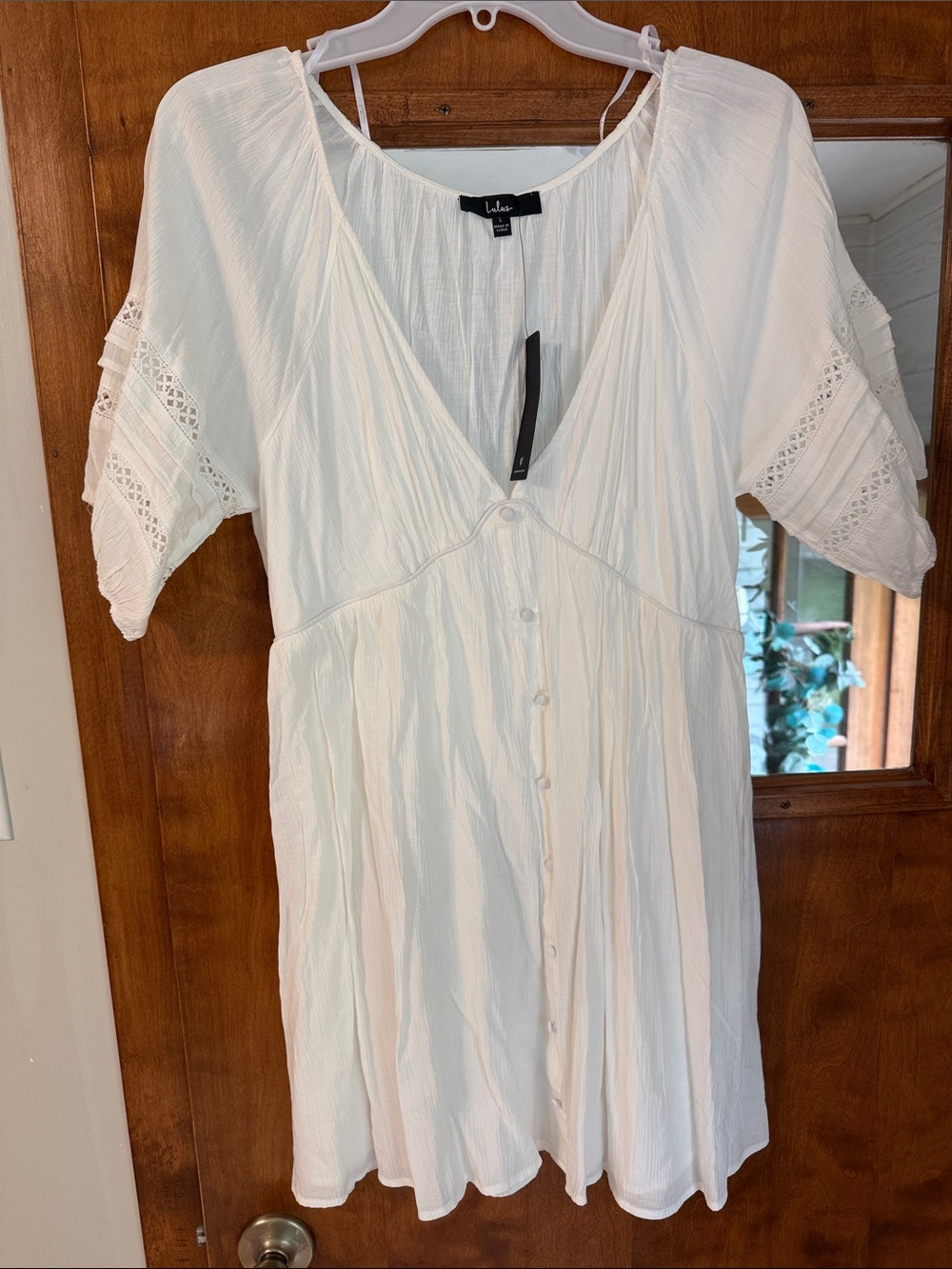 Lulu's White Button-Front Short Sleeve Mini Dress